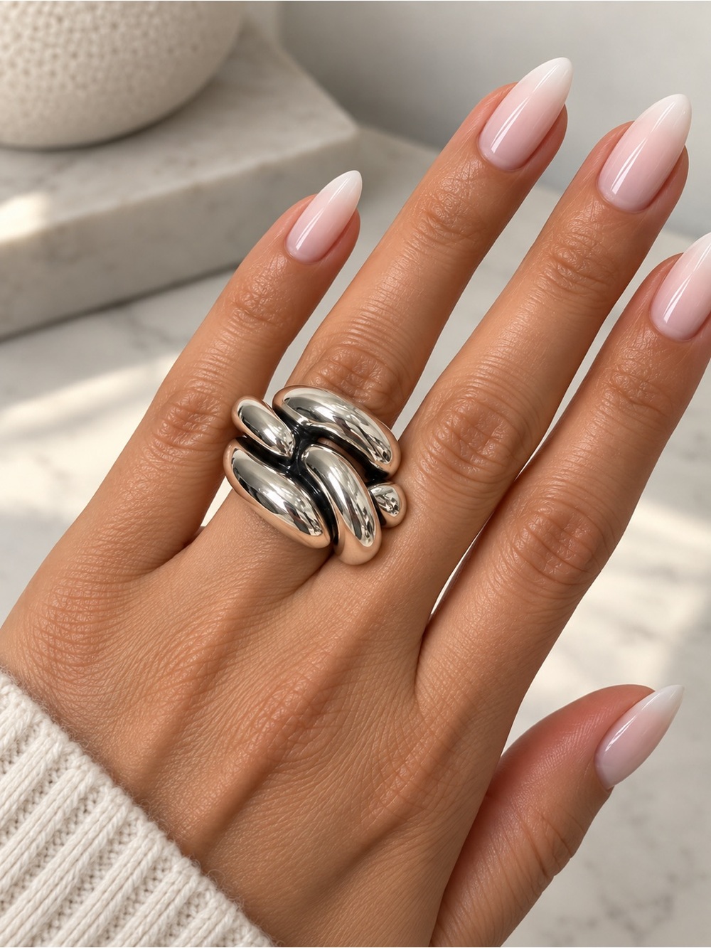 Statement Silver Chunky Knot Ring - Women's Fashion Jewelry